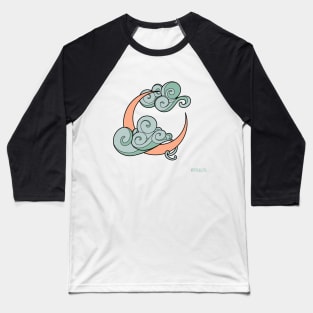 Minimalistic Art Nouveau Clouds and Moon Baseball T-Shirt